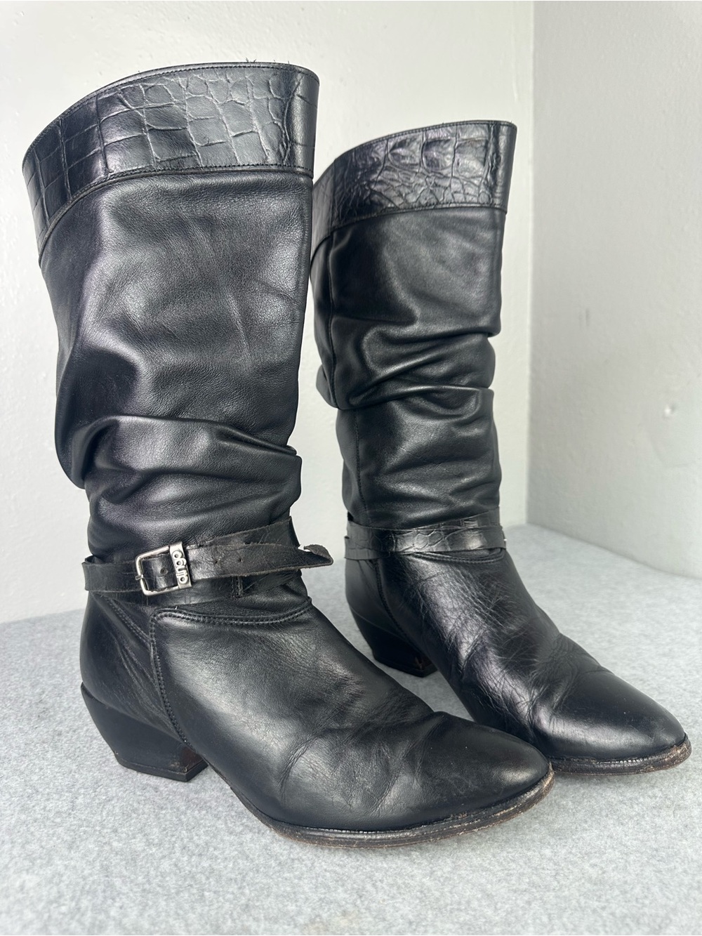 Vintage Dingo Slouchy Black Leather Boots Women Size 6.5M Cowgirl Western Rodeo